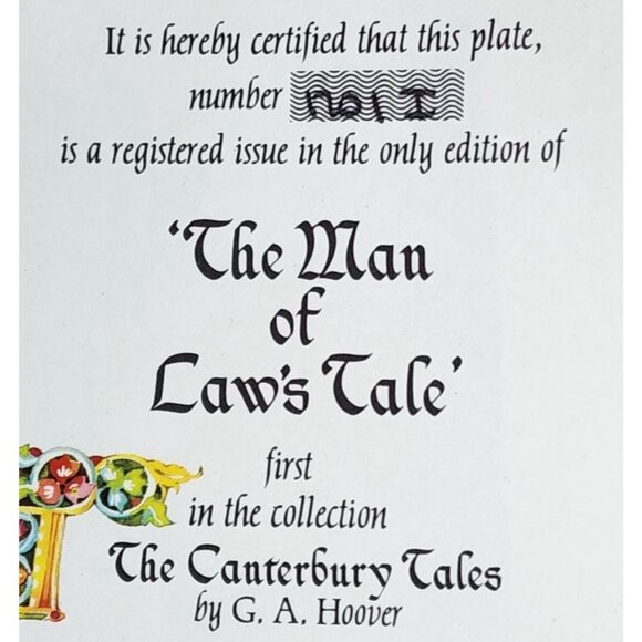 Longton Crown Pottery “The Man of Laws Tale” Collectors Plate – Genuine Baronet - Picture 9 of 13